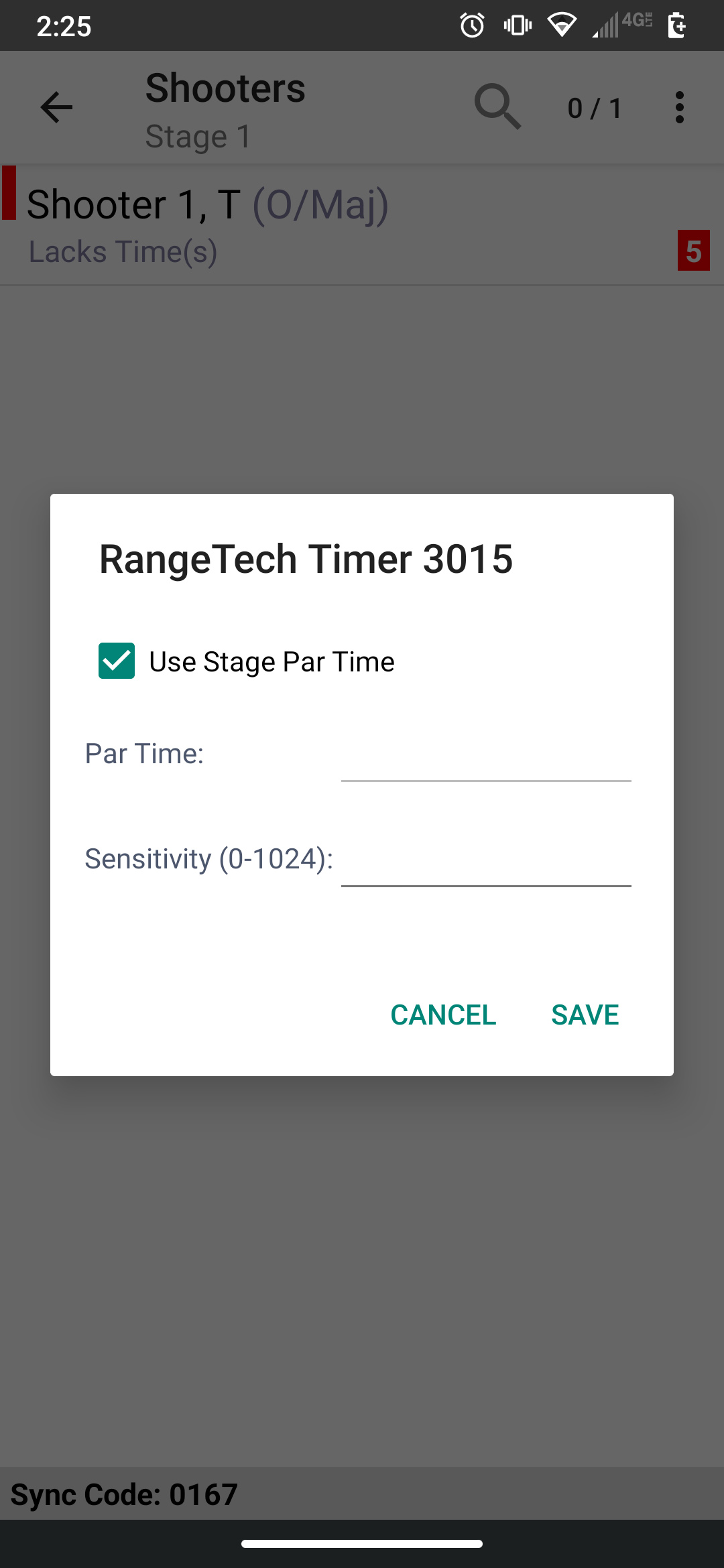 Practiscore Timer Settings Par and Sensativity